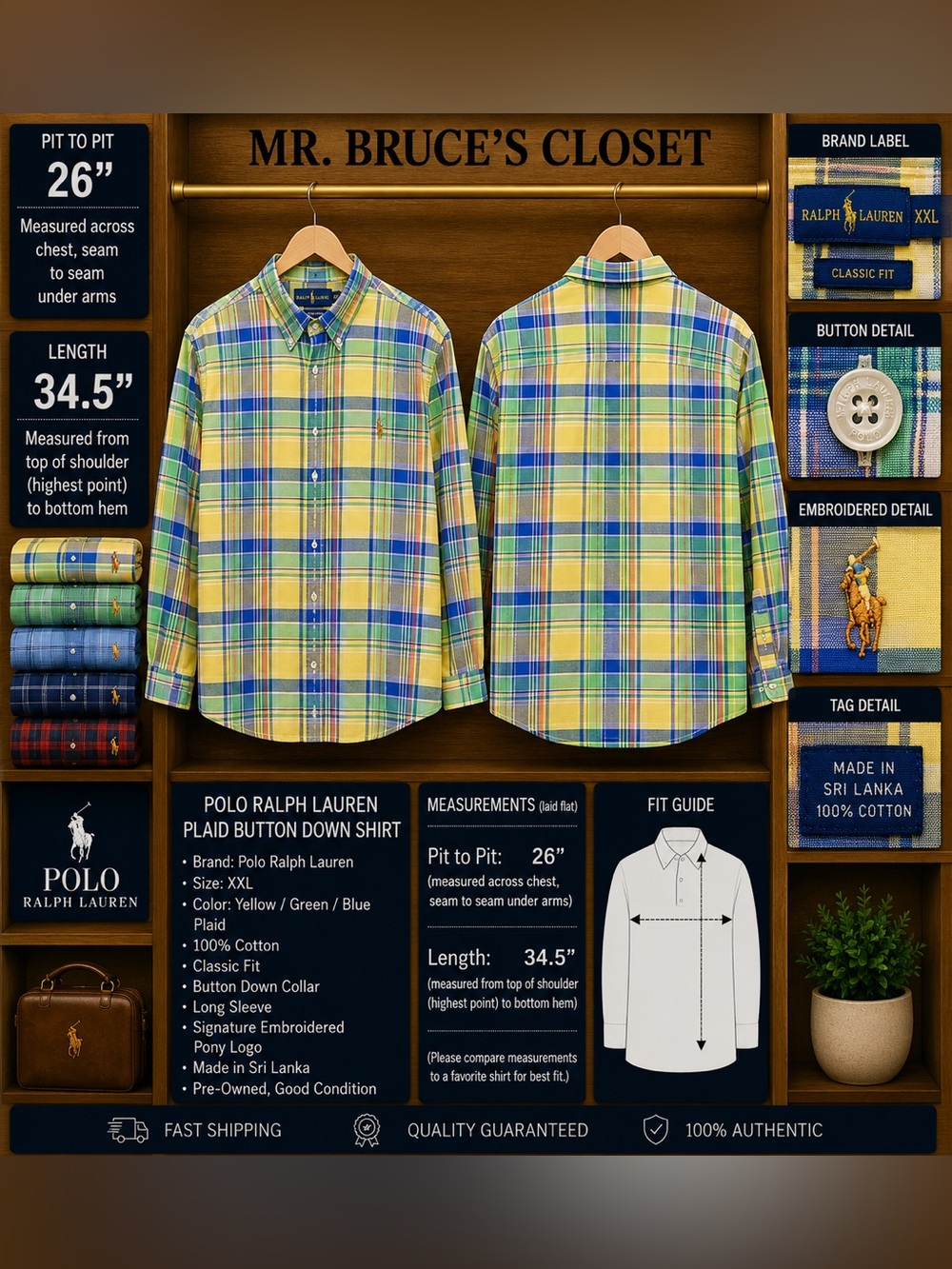 Ralph Lauren Yellow Green Blue Plaid Button-Down Shirt